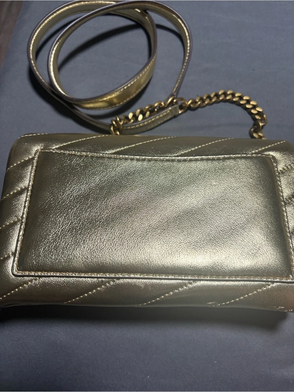 Tory Burch Metallic Gold Quilted Crossbody with Matching Card Holder